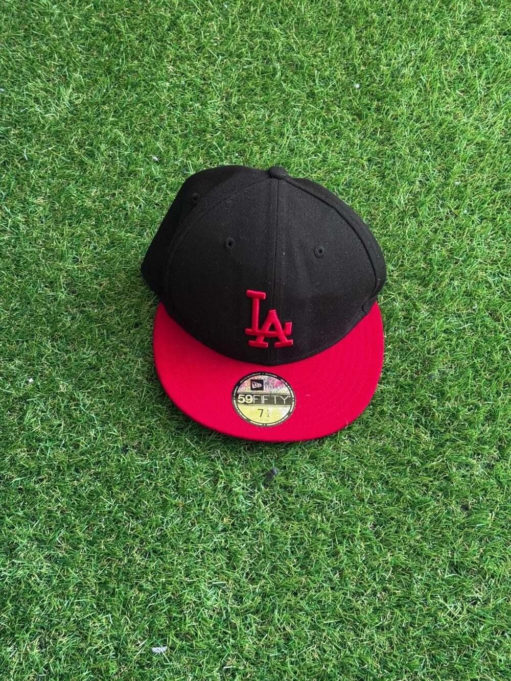 New Era 59FIFTY Los Angeles Dodgers Fitted Hat Black Red Size 7 1/4